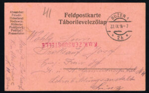 K.u.K. Feldpost Karte Bozen 1 - 2h gelaufen nach Linz 1916 - 1 Weltkrieg