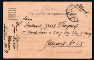 K.u.K. Feldpost Karte Bozen 2 - 2d gelaufen nach Feldpost 55 1917 - 1 Weltkrieg